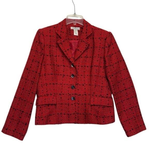 drapers & damons Jackets & Blazers - Vintage red black tweed fringe preppy office blazer Women’s size 10